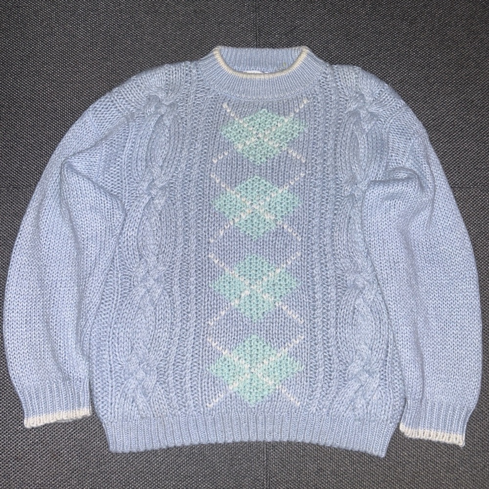 80s Jamie Scott Blue Cable Hand Knit Sweater Medium